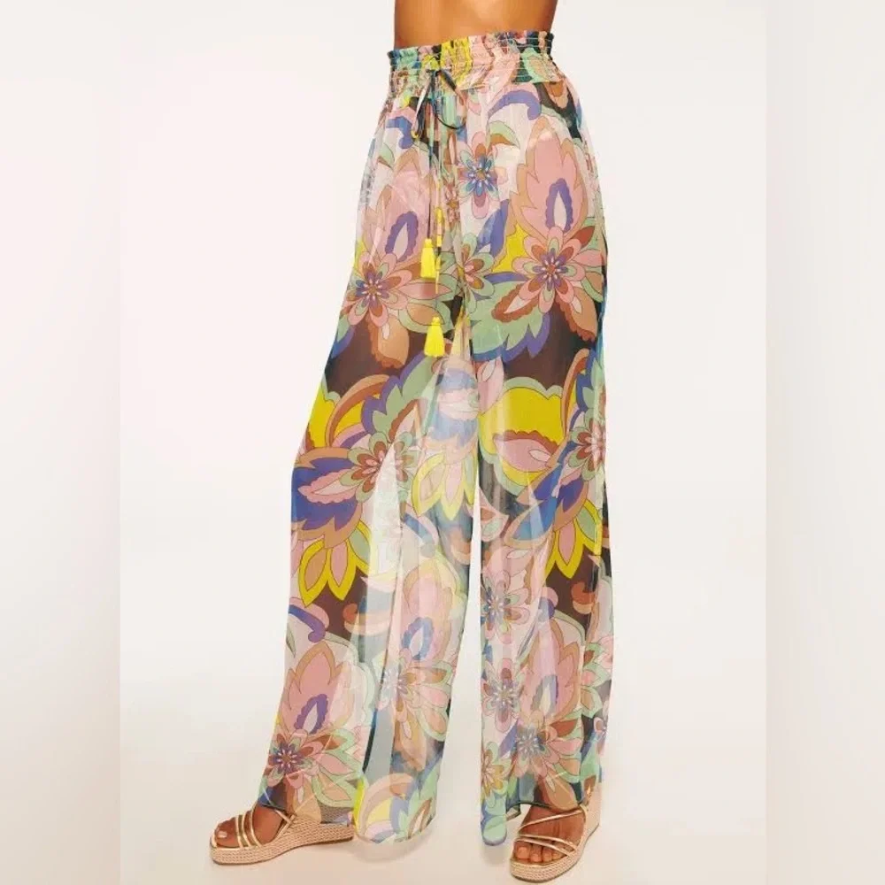 Ramy Brook Floral Sheer Maxi Swim Coverup in Yellow, Pink, Blue - Picture 4 of 5